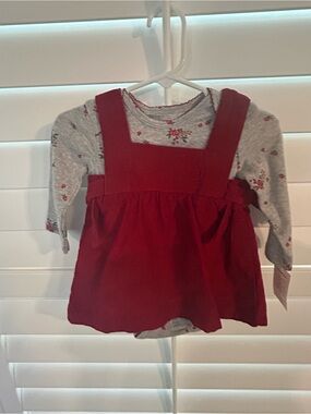 Carter's Red Corduroy Pinafore with Gray Floral Bodysuit